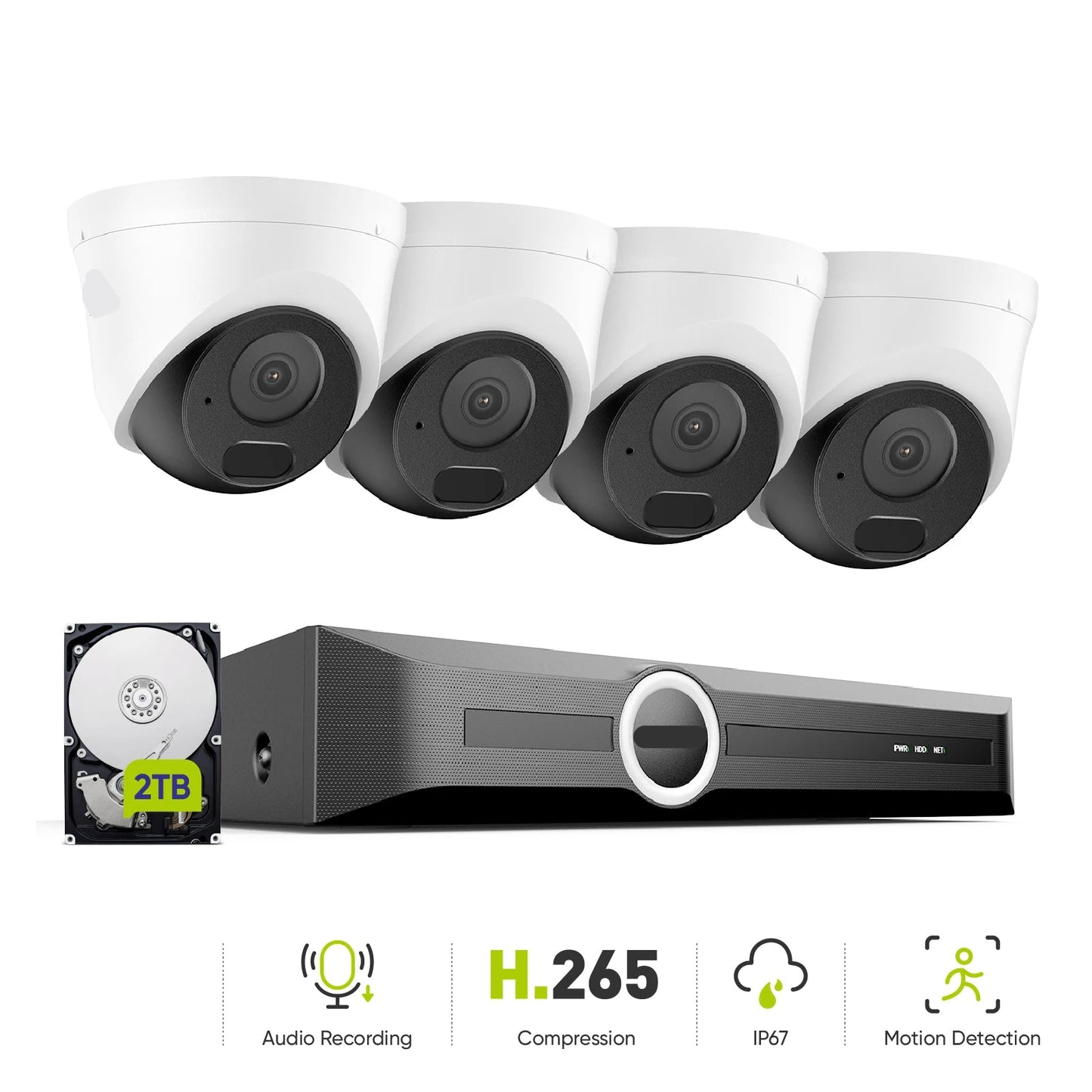 CCTV Beveiligingssysteem – IP Camera Set – Surveillance Camera – Bewakingscamera – NVR Recorder – 4x 3MP Camera’s – Nachtzicht Tot 30 Meter – Ingebouwde Microfoon & PoE Installatie