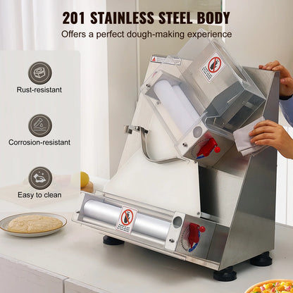 Pizza Deegroller – Elektrische Deegroller – Pizzaroller – Pizzadeeg Uitroller – Instelbare Dikte 1-5,5 Mm – RVS En Voedselveilige Kunststof - 370W 300 mm - QUORE