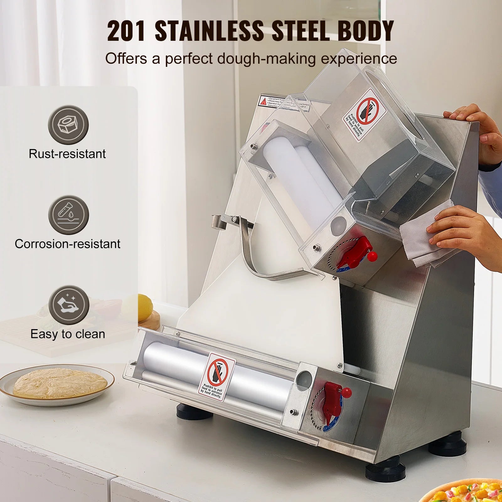 Pizza Deegroller – Elektrische Deegroller – Pizzaroller – Pizzadeeg Uitroller – Instelbare Dikte 1-5,5 Mm – RVS En Voedselveilige Kunststof - 390W 400 mm - QUORE