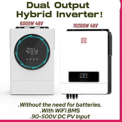 Hybride Zonne-Omvormer – Zonnepaneel Omvormer – Energie Omvormer – Batterij Omvormer – 10.2 kW Vermogen – Dubbele AC-Uitgang