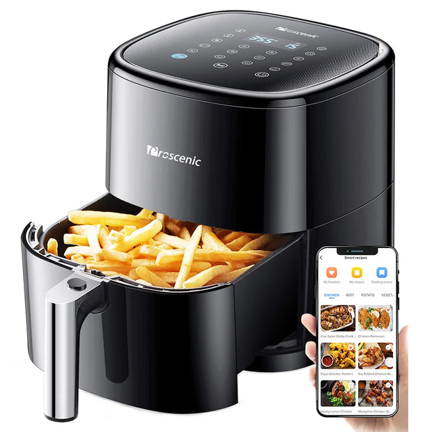 Air Fryer - Airfryer Oven - Heteluchtfriteuse - 5L - 1500W - 220-240V - PFAS-vrij - Snelle kooktijd - Rookloos koken - 13 voorinstellingen en schudherinnering - Olievrije heteluchtfriteuse - Compatibel met APP en spraakbesturing - Zwart