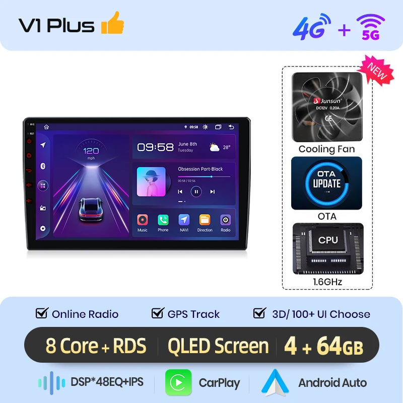 Junsun Wireless CarPlay Android Auto Car Radio For Audi A3 8P 2003 2004 2005 2006 - 2013 GPS Multimedia 2 din Systems Stereo - QUORE