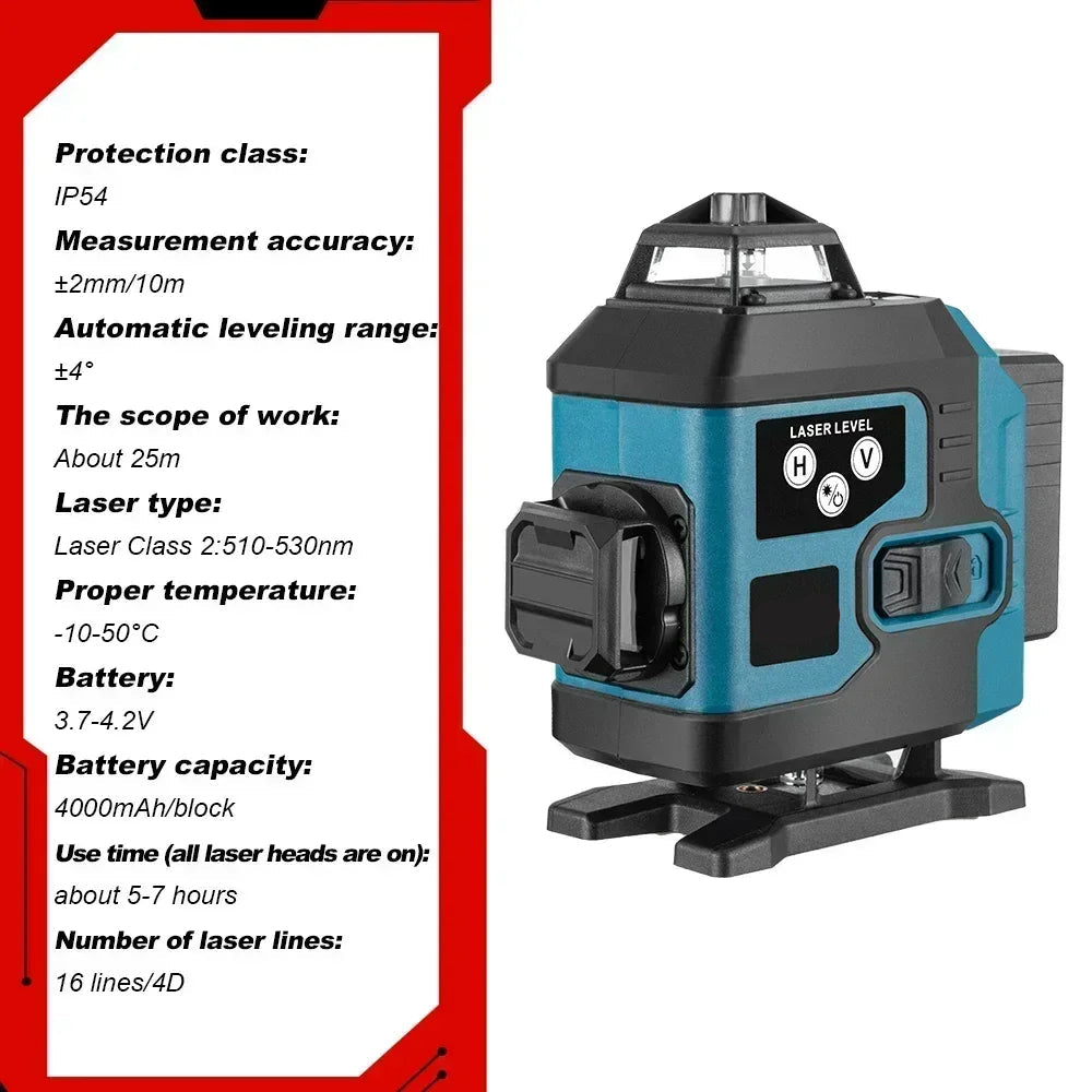 Kruislijnlaser - Bouwlaser - 4D-laser - Zelfnivellerend Horizontaal en verticaal kruis - Super krachtig - Groene laser - QUORE