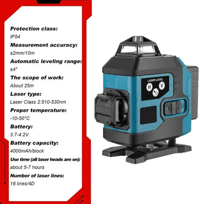 Kruislijnlaser - Bouwlaser - 4D-laser - Zelfnivellerend Horizontaal en verticaal kruis - Super krachtig - Groene laser - QUORE