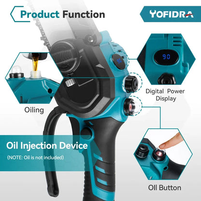 YOFIDRA 8 Inch Mini Brushless Electric Chainsaw Cordless Pruning Saw Cordless Woodworking Garden Tool For Makita 18V Battery Pin - QUORE