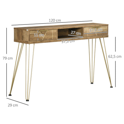 Consoletafel – Sidetable – Halmeubel – Opbergmeubel – Melamine Hout – Stalen Poten – Compact Formaat - 120 x 29 x 79 cm - Hout & Brons