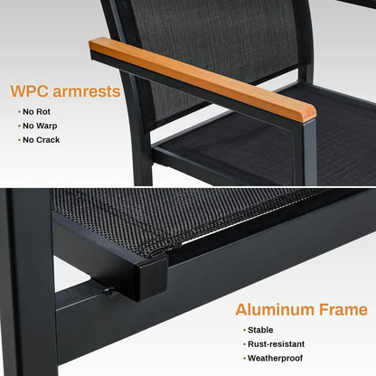 Tuinstoelen – Stapelbare Stoelen – Tuinmeubilair – Buitenstoelen – Aluminium Frame – Ademend Textilene – Weerbestendig - Set van 4 - Zwart