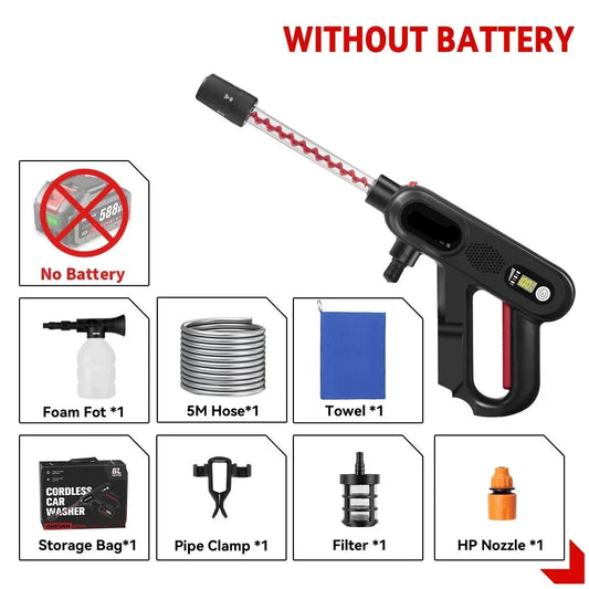 Hogedrukreiniger - Terrasreiniger - Accu - Elektrische - 220Bar  - 5-in-1 - Draadloos Spuitpistool - met 3 Snelheden voor Auto, Tuin en Terras (Zonder Batterij) - QUORE