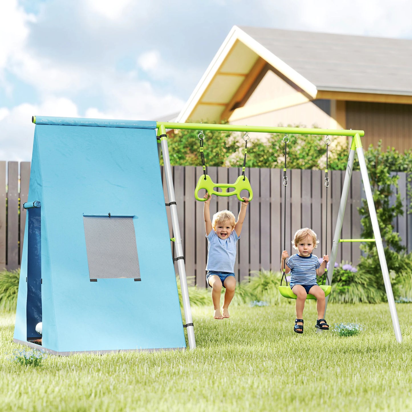 Kinderschommel – 3-in-1 Schommel – Buitenspeelgoed – Peuterspeelplek – Kleuterspeeltoestel – Veilig Stevig Materiaal – Eenvoudig Te Installeren - QUORE
