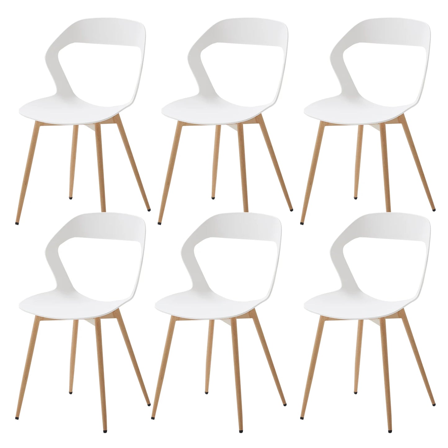 Set van 6 Witte Eetkamerstoelen – Stoelen – Vergaderstoelen – Krukken – Design Stoelen – Scandinavisch Design – Duurzaam Kunststof – Metalen Poten met Houtlook