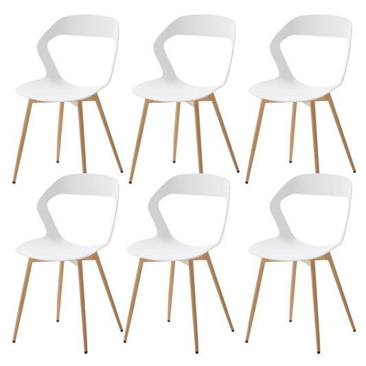 Set van 6 Witte Eetkamerstoelen – Stoelen – Vergaderstoelen – Krukken – Design Stoelen – Scandinavisch Design – Duurzaam Kunststof – Metalen Poten met Houtlook
