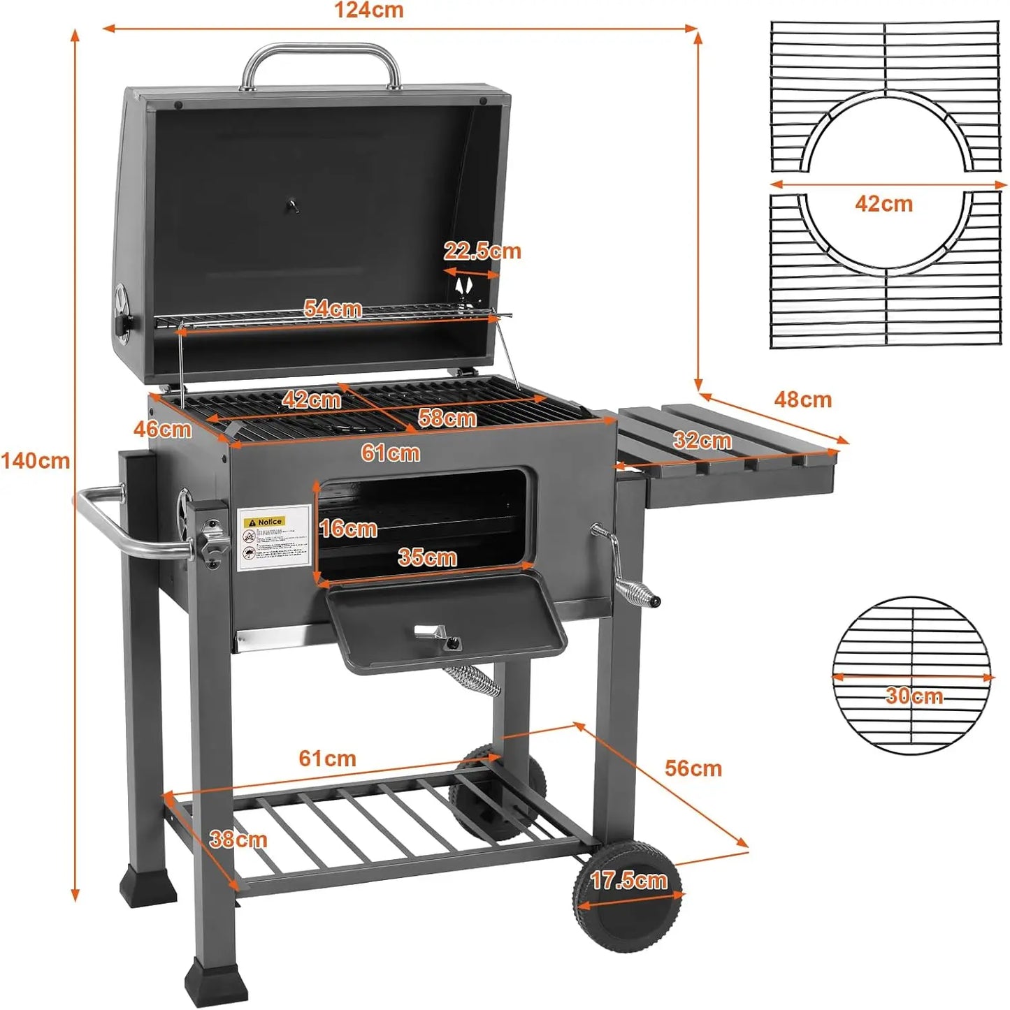 BBQ - BBQ Houtskool - Smoker - Barbecue - Compacte BBQ Grill - met Deksel, Handgreep en Inklapbare Zijtafel - voor Tuin, Camping en Terras – Zwart