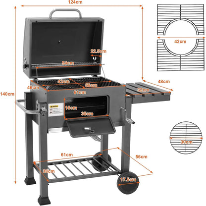 BBQ - BBQ Houtskool - Smoker - Barbecue - Compacte BBQ Grill - met Deksel, Handgreep en Inklapbare Zijtafel - voor Tuin, Camping en Terras – Zwart