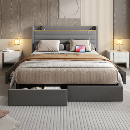 Velvet Bedframe – Fluwelen Bed – Modern Bed – Slaapkamer Meubel – Opbergruimte Met Lades – USB Poorten