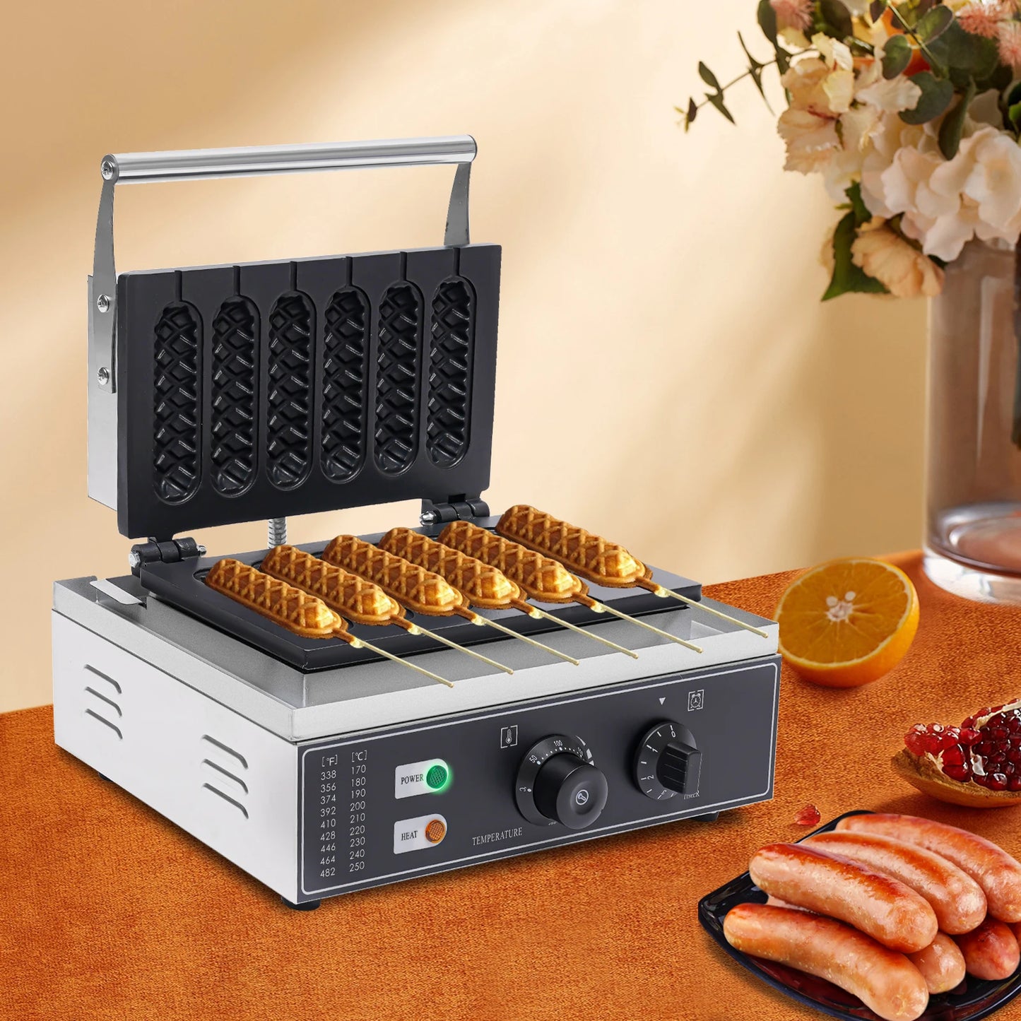 1500W Commercial 6pcs Waffle Maker Hot Dog Machine DIY food Making Machine - QUORE