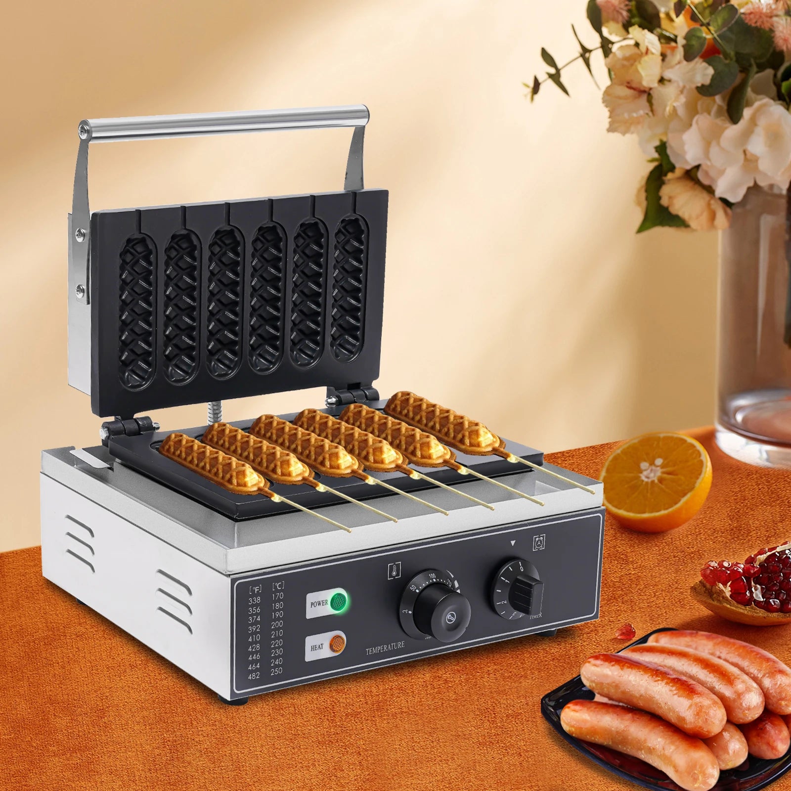 1500W Commercial 6pcs Waffle Maker Hot Dog Machine DIY food Making Machine - QUORE