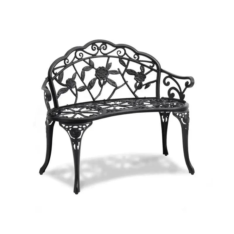 Tuinbank - Buitenbanken - Tuinbanken - Terrasbank - Tuinbankjes Weerbestendig - Hout en Metaal - Rugleuning - Armleuningen - 40inch - voor Tuin - Terras - Park - Zwart