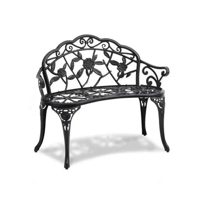 Tuinbank - Buitenbanken - Tuinbanken - Terrasbank - Tuinbankjes Weerbestendig - Hout en Metaal - Rugleuning - Armleuningen - 40inch - voor Tuin - Terras - Park - Zwart