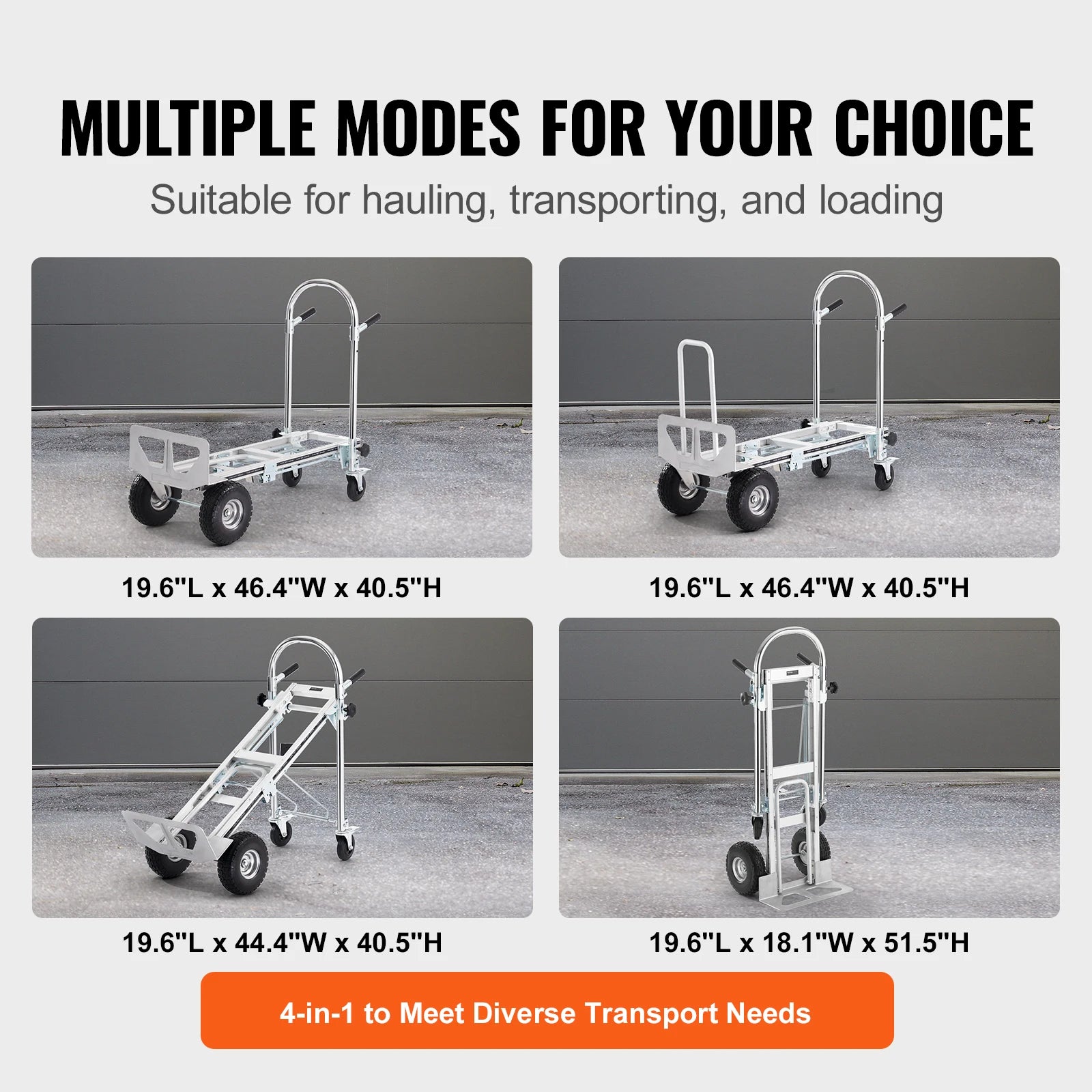 Steekwagens - Steekkar - Transportkar - Transportwagen - Winkeltrolley - Draagvermogen 360 kg - Opvouwbare - Aluminium - Industriële Inklapbare Trolley - voor Magazijn, Verhuis en Zware Lasten - QUORE