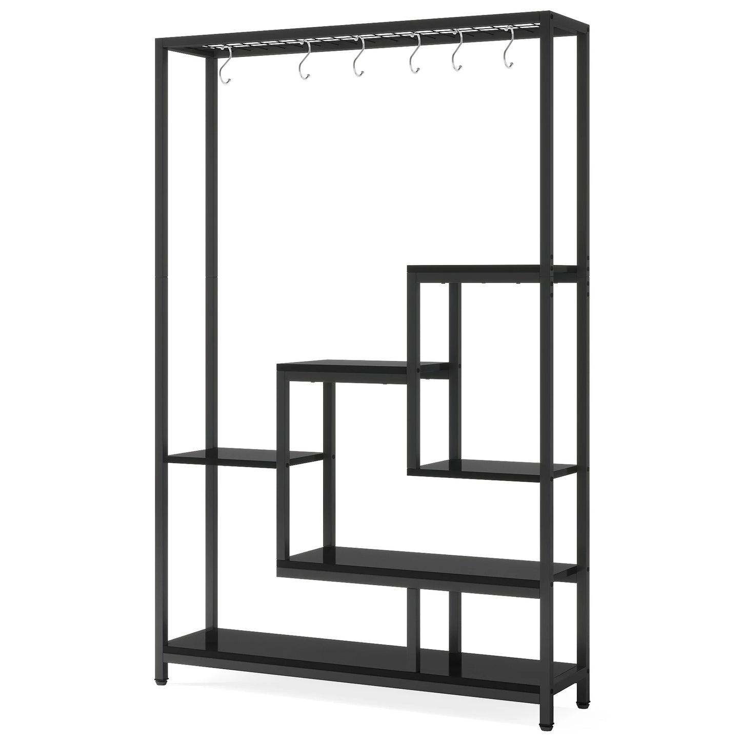 Plantenstandaard - Hoge Binnen Plantenplank - 5-Tier - 70.9 Inch Hoogte - Grote Metalen Plantenrek - Plantenrekken - Bloemenrek - Plantenstandaarden - Inclusief 10 Ophanghaken – Geschikt voor Tuinen en Interieur - Zwart - QUORE