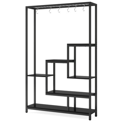 Plantenstandaard - Hoge Binnen Plantenplank - 5-Tier - 70.9 Inch Hoogte - Grote Metalen Plantenrek - Plantenrekken - Bloemenrek - Plantenstandaarden - Inclusief 10 Ophanghaken – Geschikt voor Tuinen en Interieur - Zwart - QUORE