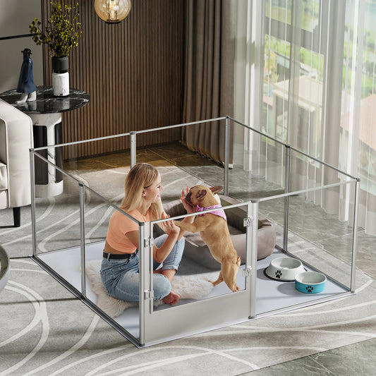 Acrylic Hondenren – Hondenhok – Puppyren – Whelping Box – Dierenren – Aluminium Frame – Waterdichte Voedingsmat – 120x120x61 cm