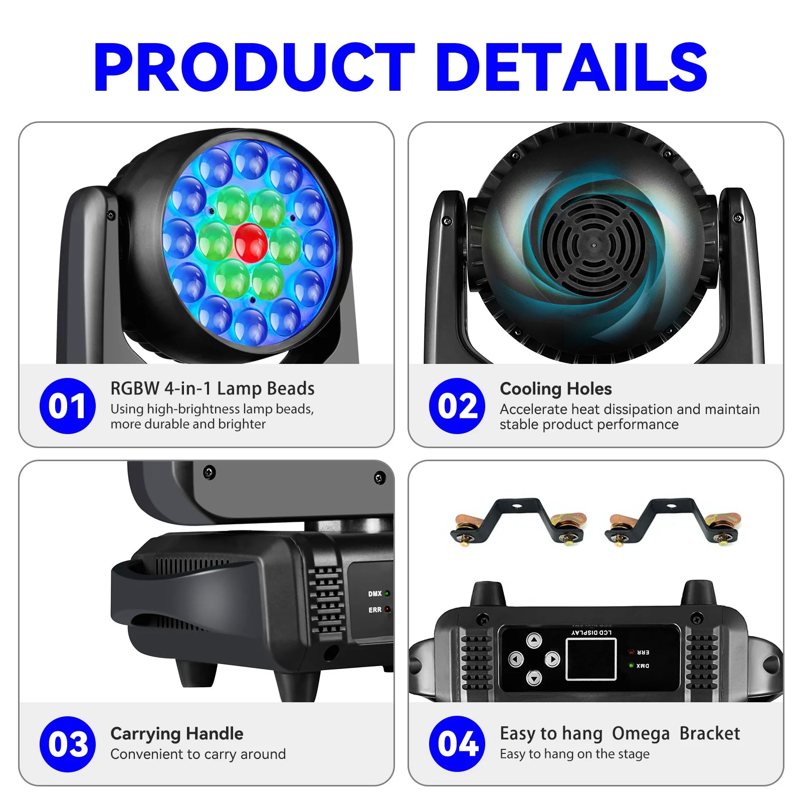 Movingheadlicht – Discolamp – Podiumverlichting – DJ Licht – LED Moving Head – RGBW 4in1 – 540° Draaibereik – 150W LED Beam – DMX512 Besturing - QUORE