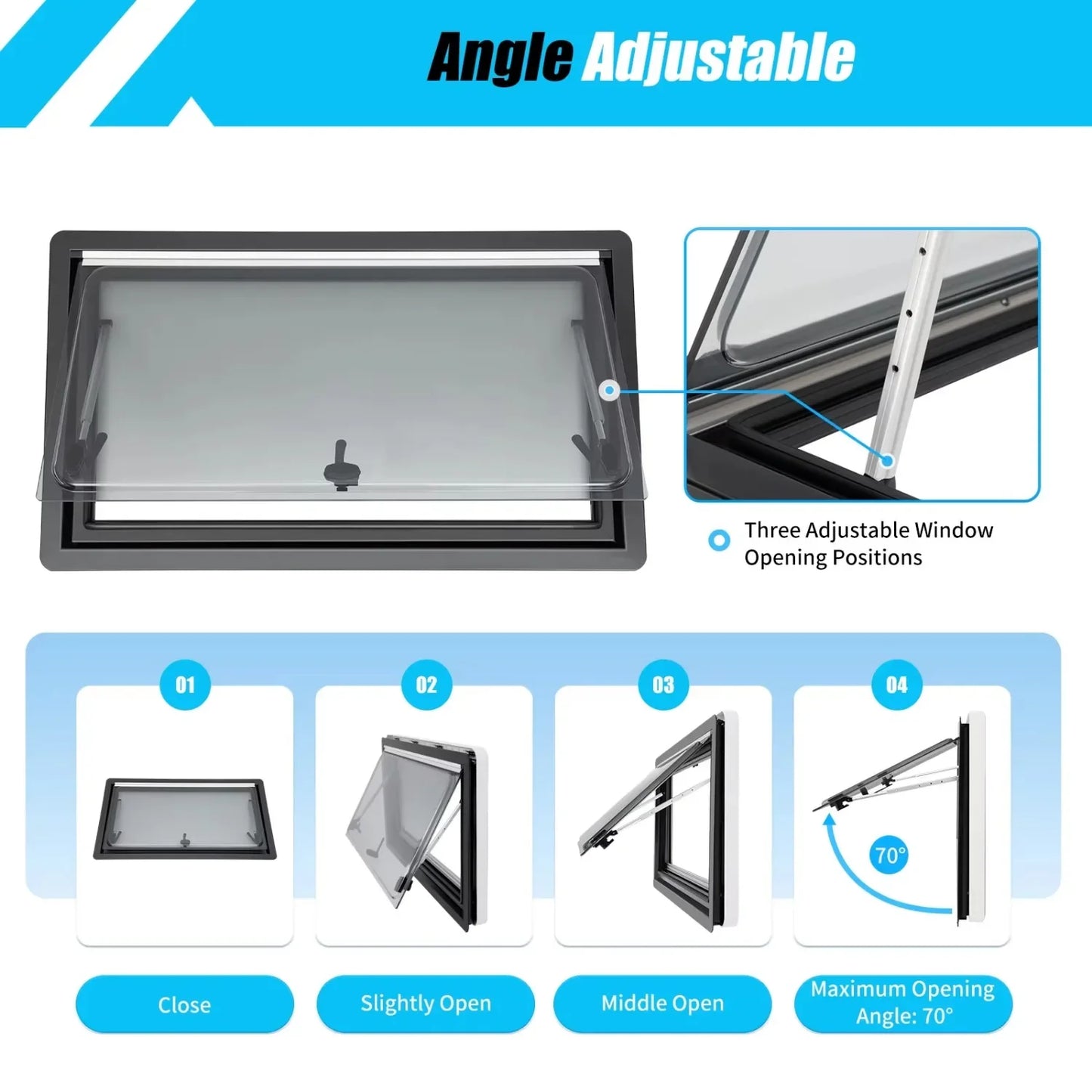 Caravanraam – Camperraam – Uitzetraam – Zijraam – Dakraam – Aluminiumlegering Frame – 900x500mm Openend Raam