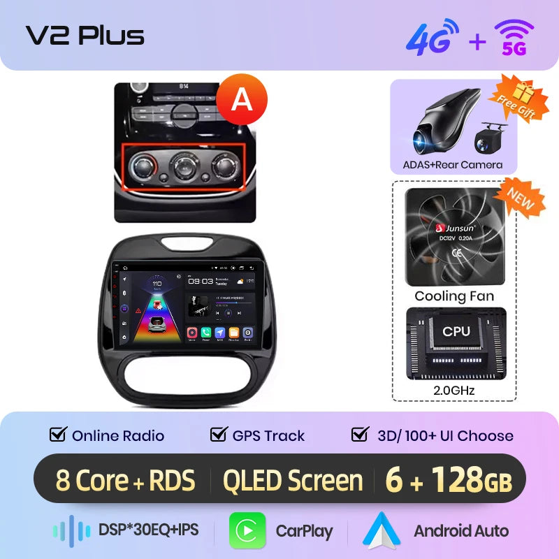 Multifunctionele Autoradio – Android Multimedia Systeem – GPS Navigatie – Draadloze CarPlay – Bluetooth 5.0 – 9 Inch HD Touchscreen – 6GB RAM & 128GB Opslag – DSP Geluidsversterker