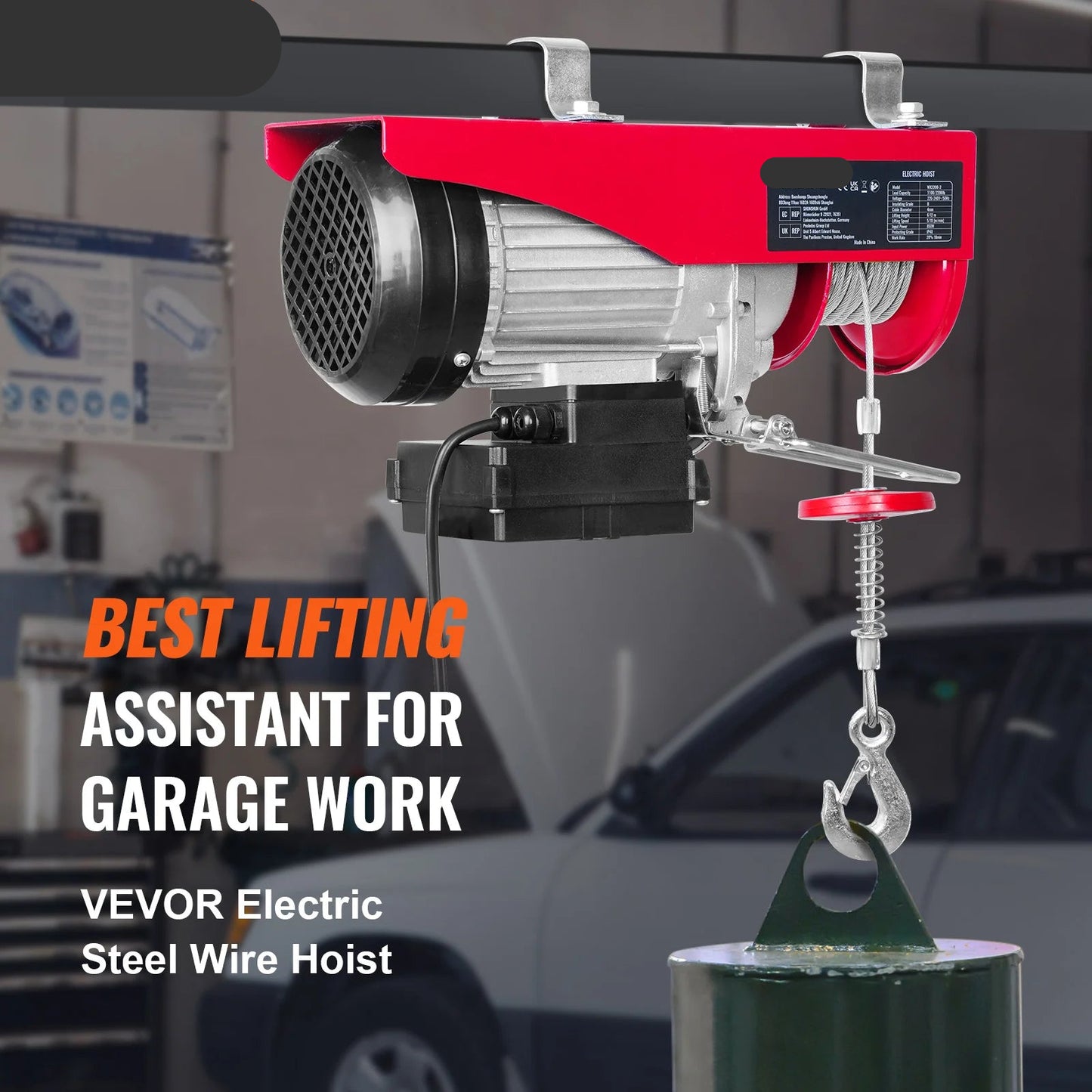 Takel - Lier - Winch - Kabeltakel - Elektrische - 400kg - Draadloze Hijslier met Afstandsbediening voor Garage, Boot of Werkplaats