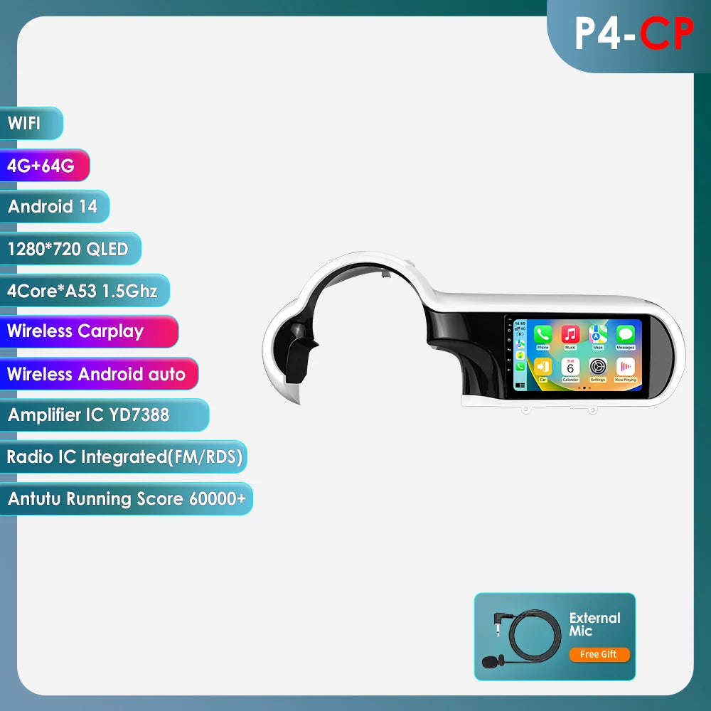 Car Multimedia Speler – Autoradio – Navigatiesysteem – Touchscreen Display – Android Auto – 9 Inch Scherm – Draadloos CarPlay & 4G Verbinding – 360° Panoramische Camera - QUORE