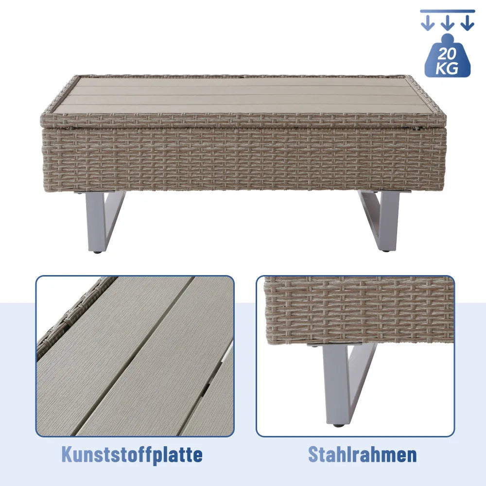 Loungebank – Tuinbank – Loungeset – Buitenbank – Tuinmeubel – UV-bestendig PE-Rattan – Verstelbare Rugleuning - Khaki