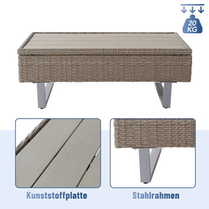 Loungebank – Tuinbank – Loungeset – Buitenbank – Tuinmeubel – UV-bestendig PE-Rattan – Verstelbare Rugleuning - Khaki