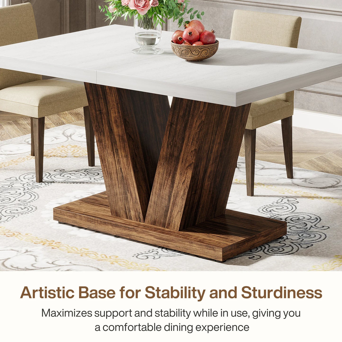 Eettafel – Tafel – Houten Tafel – Eettafel 4 Personen – Modern – Duurzaam Houten Tafelblad – Compact Formaat - 120 x 80 x 75.9 cm -  Wit