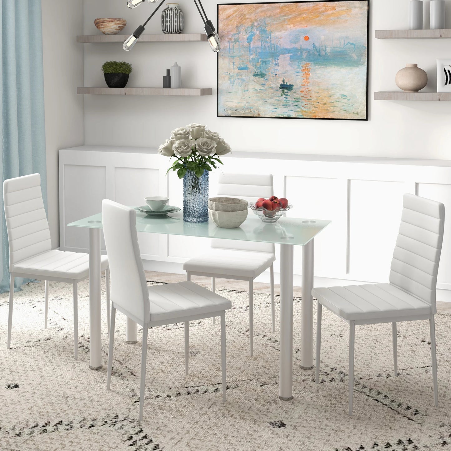 Eethoek – Eettafelset – Eetkamerset – Tafel Met Stoelen – Glazen Tafelblad – 5-Delige Set – Gehard Veiligheidsglas