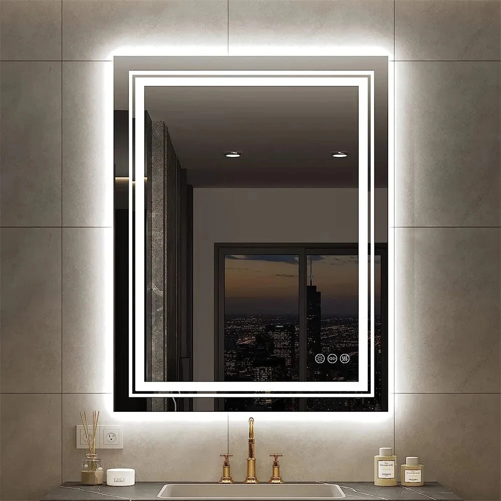Verlichte Badkamerspiegel – LED Spiegel – Spiegel Met Licht – Anti Condens Spiegels – Touch Bediening – IP44 Waterdicht – Aluminium Frame