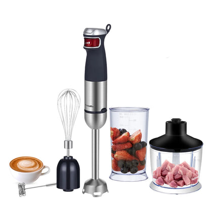 Staafmixer - 1200W - Handblender - Blender - 5-in-1 Functionaliteit - RVS Messen - Traploze Snelheid - Inclusief Hakmolen - RVS 4-blads Messen - Foodprocessor