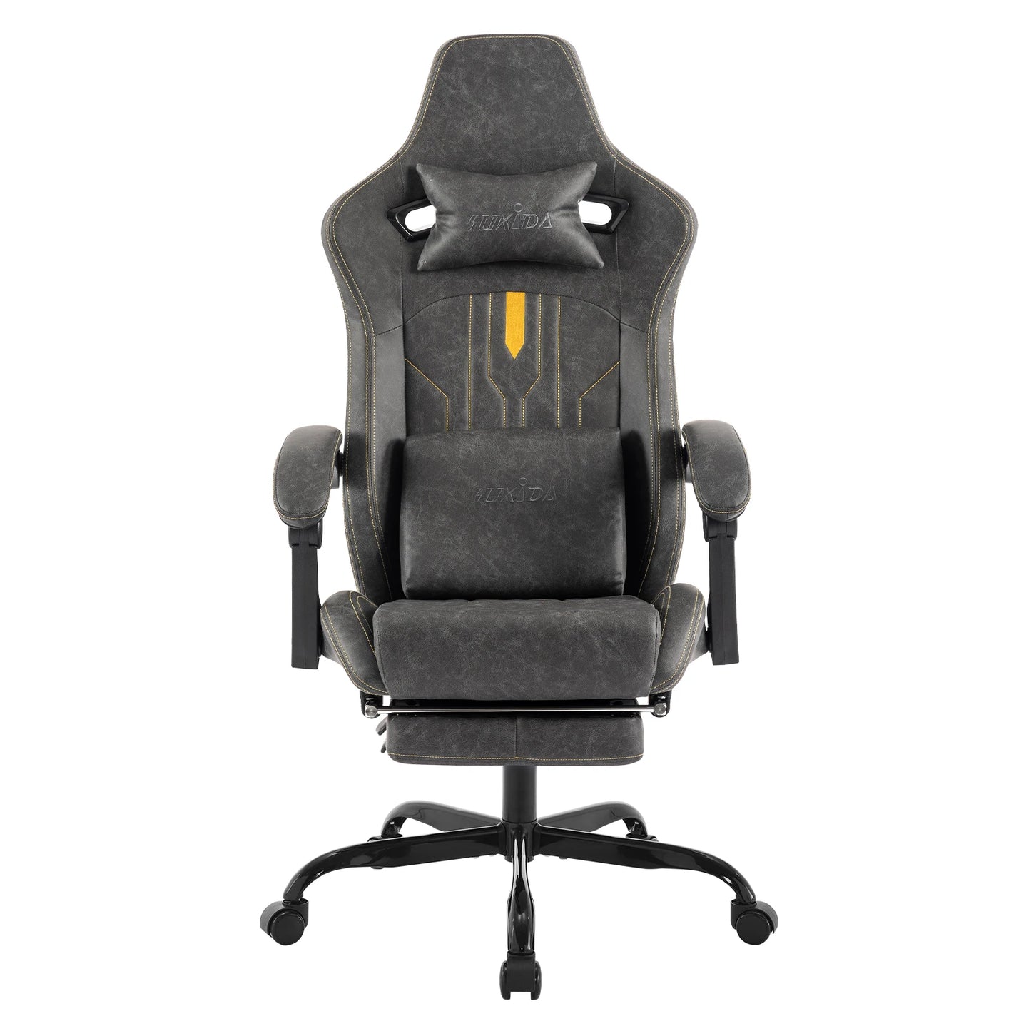 Gaming Stoel - Gamestoel - Bureaustoel - Computerstoel - Ergonomische Gaming Chair - PU Leder Bureaustoel -  met Nekkussen & Verstelbaar Rugkussen - Met beensteun - voor Comfortabel Gamen en Werken - Grijs