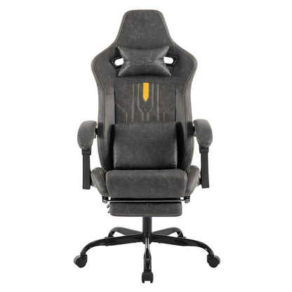 Gaming Stoel - Gamestoel - Bureaustoel - Computerstoel - Ergonomische Gaming Chair - PU Leder Bureaustoel -  met Nekkussen & Verstelbaar Rugkussen - Met beensteun - voor Comfortabel Gamen en Werken - Grijs