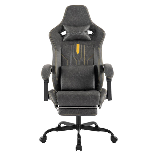 Gaming Stoel - Gamestoel - Bureaustoel - Computerstoel - Ergonomische Gaming Chair - PU Leder Bureaustoel -  met Nekkussen & Verstelbaar Rugkussen - Met beensteun - voor Comfortabel Gamen en Werken - Grijs