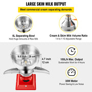Electric Milk Cream Separator - 30W - 220V - 50L/H - Centrifugal Separator - Stainless Steel - Skimmer - Household Buttermilk Skimming Machine - Red