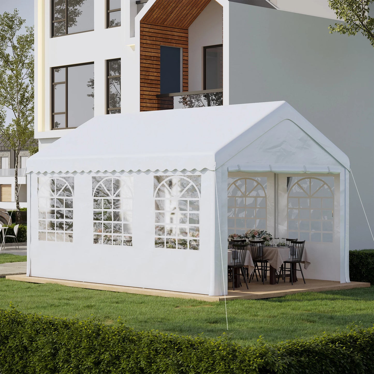 Jardin Tent Gazebo 6x4m - Pérgola con 6 Ventanas y 4 Paneles Laterales Extraíbles - Acero Galvanizado - Blanca