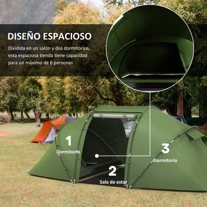 Tent – Kampeertent – Familie Tent – 6 Persoons Tent – Waterdicht 2000 Mm – Lichtgewicht Glasvezel Frame - 430 x 240 x 170 cm - Groen