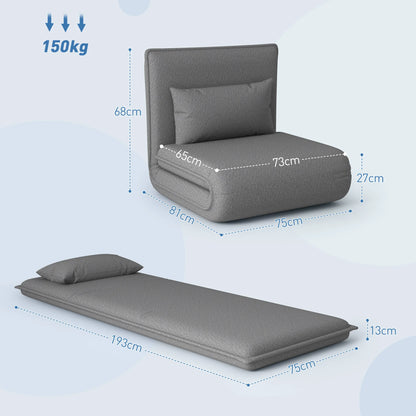Vloerstoel – Zitstoel – Loungestoel – Slaapstoel – Inklapbaar – 6 Verstelbare Posities – Kunstleer Bekleding - 75 x 81 x 68 cm - Grijs - QUORE