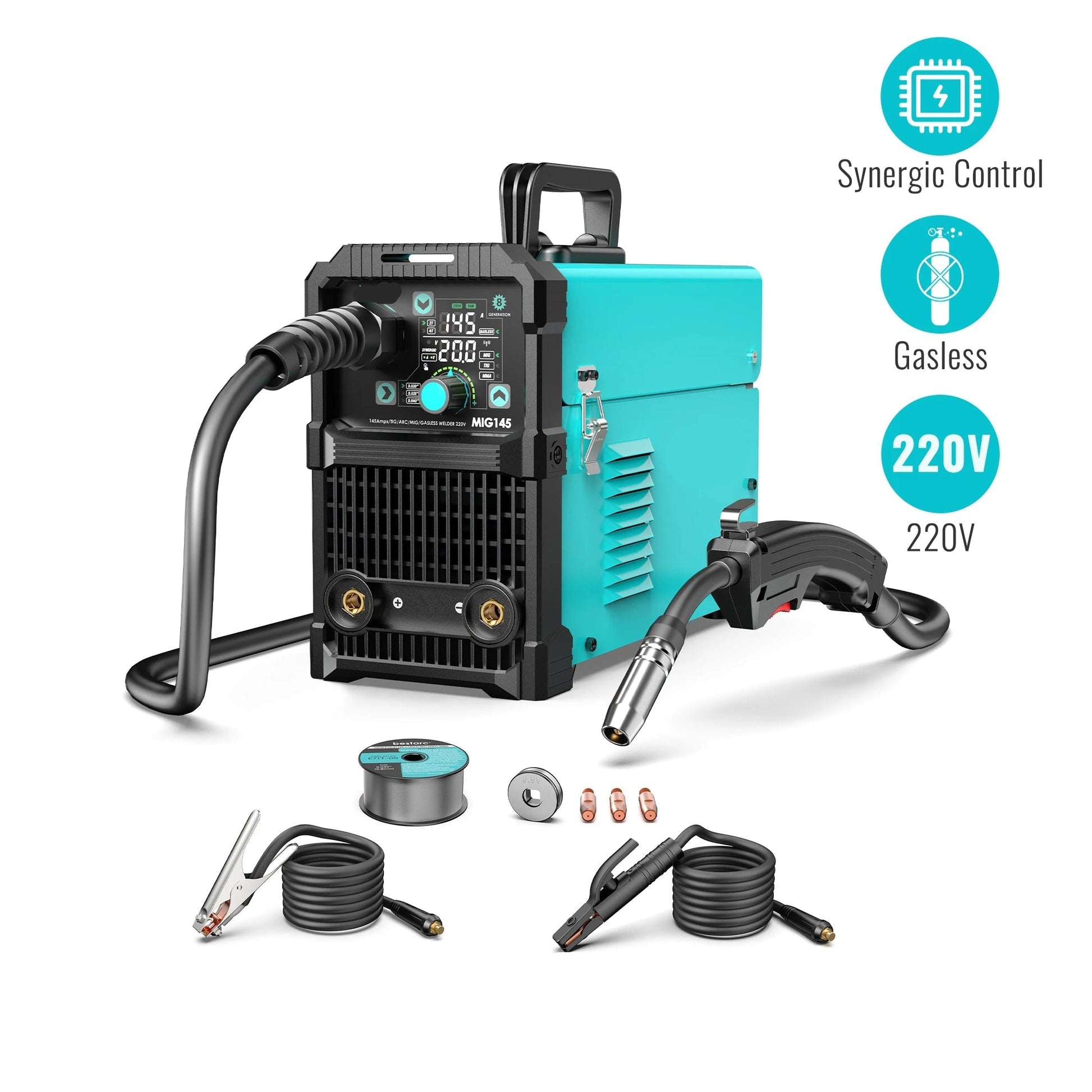 Elektrode Lasmachine - Lasmachine - Lasapparaat - Digitaal Inverterlassen - Draagbare - MIG - Lift TIG - Stick - Digitaal Display - 220V eenfasespanning - Blauw - QUORE