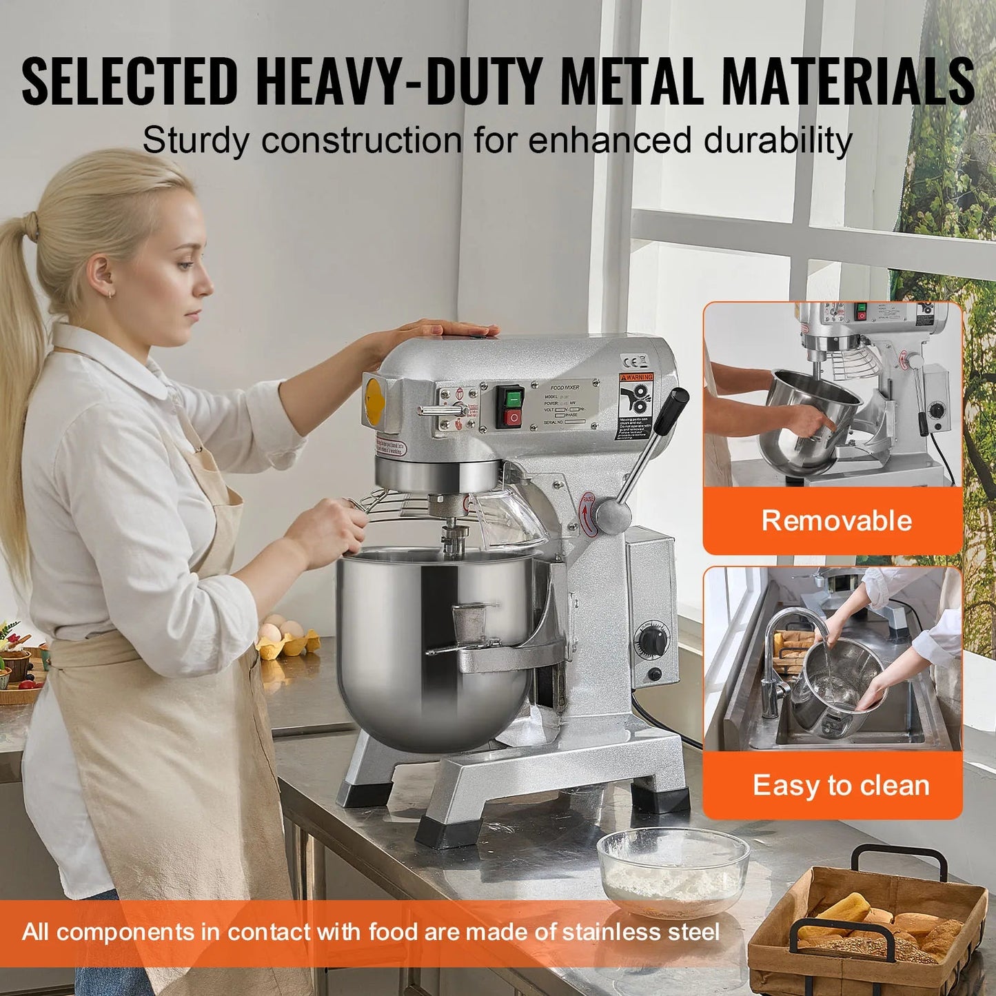 Professionele Keukenmixer – Mixer – Standmixer – Industriële Mixer – RVS Mengkom – Verstelbare Snelheden – Timingfunctie - 15QT - 550W