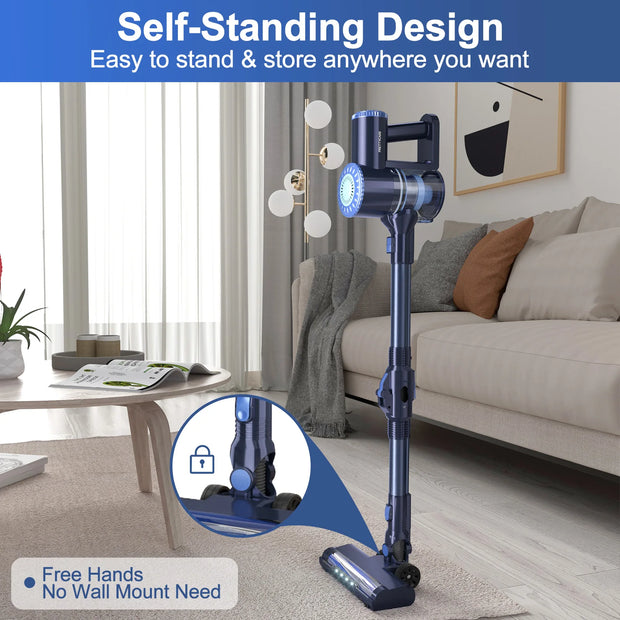 PrettyCare - Steelstofzuiger - Snoerloze stofzuiger - 25KPA - 1,2L capaciteit - Zakloos - HEPA - 160W - 180° buigbaar - Blauw