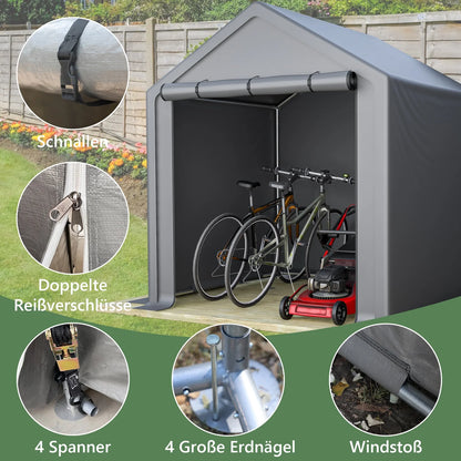 Fietsenstalling – Fietsengarage – Tuinkast – Opslagtent – Gereedschapsopslag – Donkergrijs – Gegalvaniseerd Stalen Frame – Waterbestendig PE Zeil 190x170x200 cm