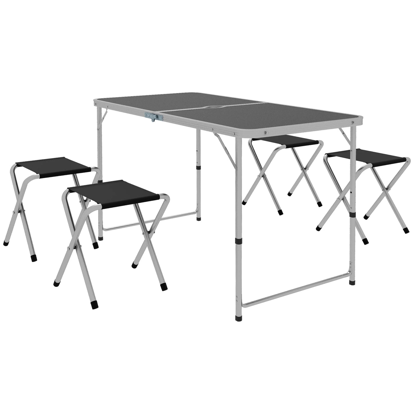 Vouwbare Campingtafel met Stoelen Set - 5-delige Zwart - Verstelbare Hoogte en Umbrella Hole - QUORE