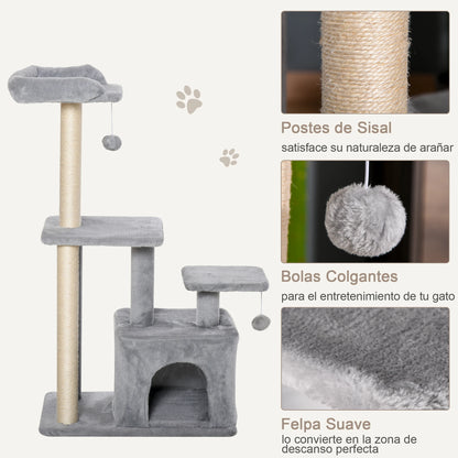Kattenboom - Krabpaal - met Platform - Perfect voor  Een Dutje Doen - Sporten - Spelen - Spaanplaat - Zacht pluche - 60 x 40 x 114 cm - Grijs